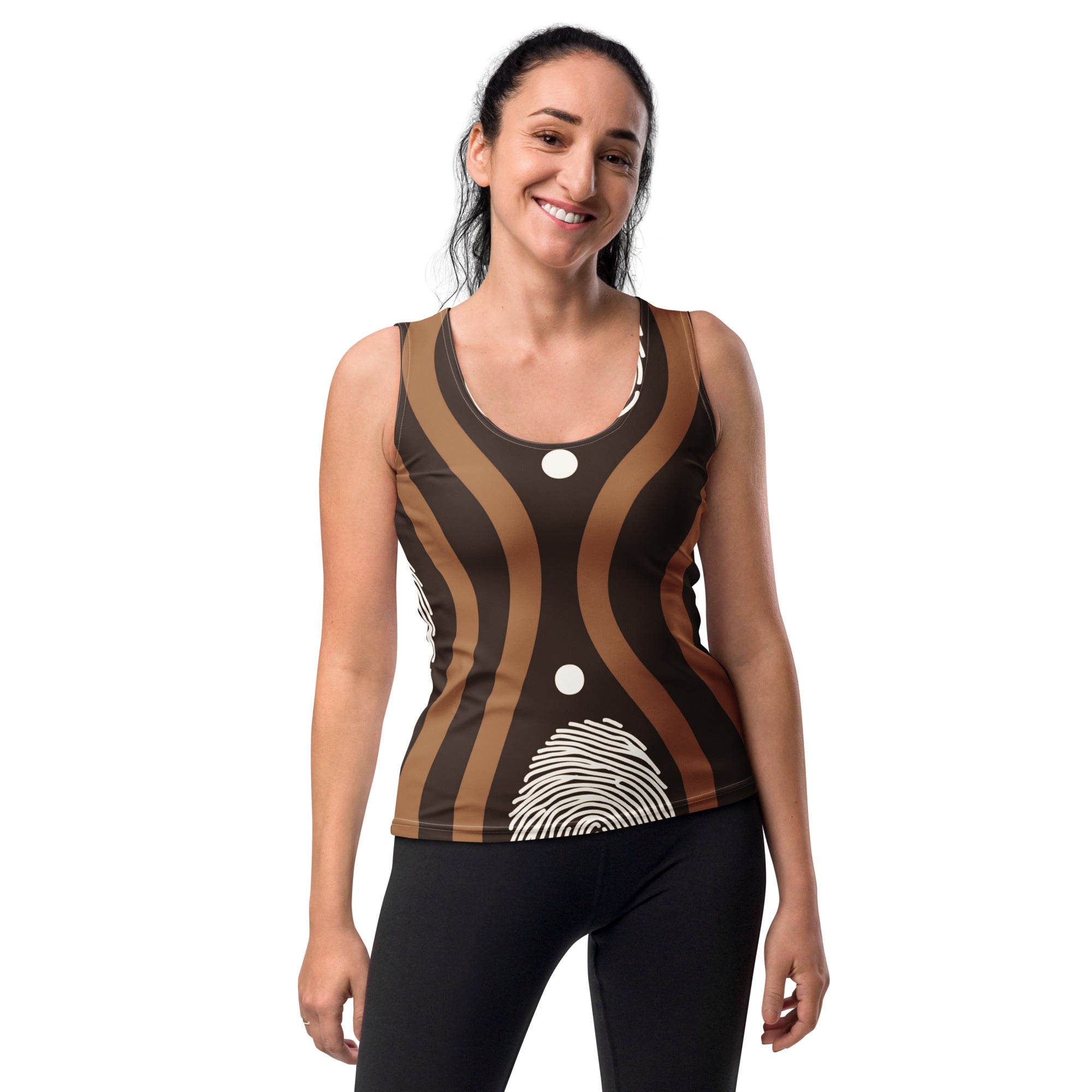 Womens Stretch Fit Tank Top - Brown White Geometric Lines