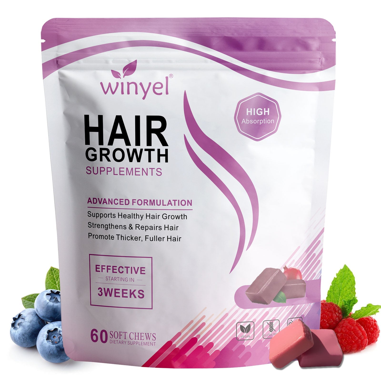 WINYEL Hair Growth Soft Chewables, Containing Hair Growth Vitamins For