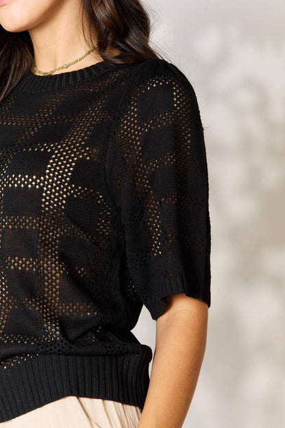 Carmine Juneberry Mandy ribbed trim round neck knit top, showcasing the textured fabric and classic fit in natural lighting.