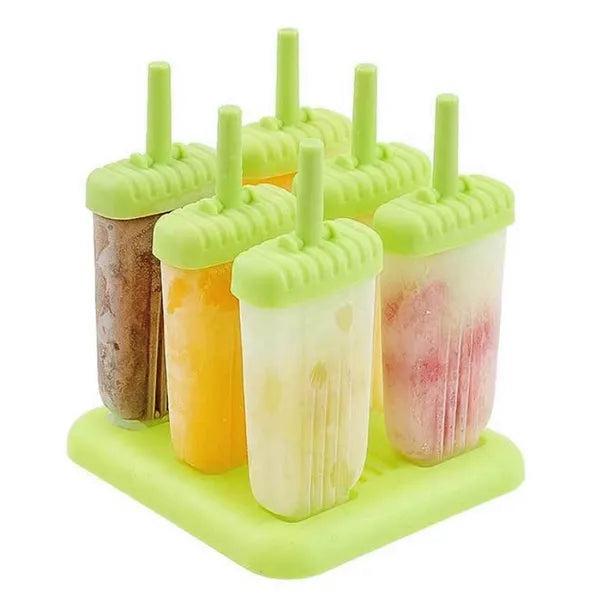 Six reusable Pear Daisy popsicle molds for homemade ice cream and ice bars, ideal for DIY frozen treats at home.