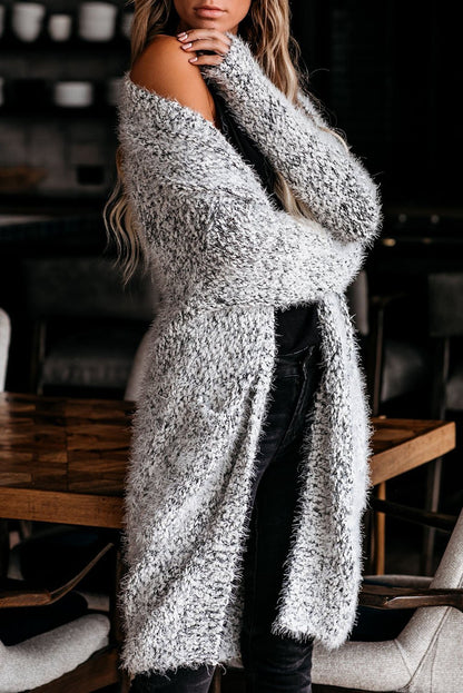 Fuzzy Knit Cardigan with Pockets