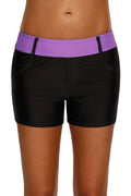 Purple Waistband Faux Denim Sports Shorts