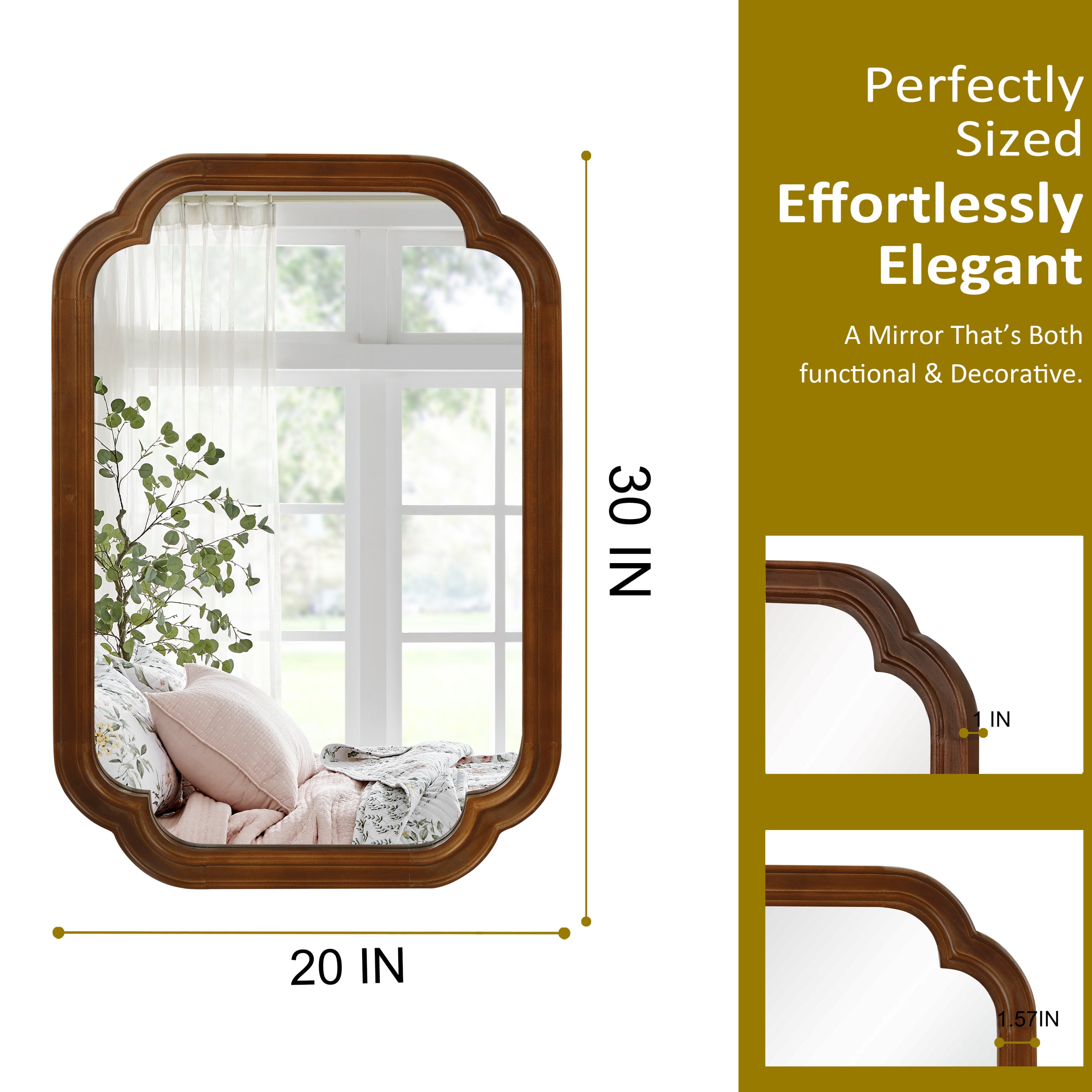 Solid Wood Frame Rounded Corner Decorative Mirror, For Bedroom,