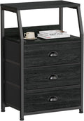 Black Night Stand With 3 Fabric Drawers And 2 Tier Shelf