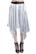 Silver Pleated Midi Skirt in Metallic