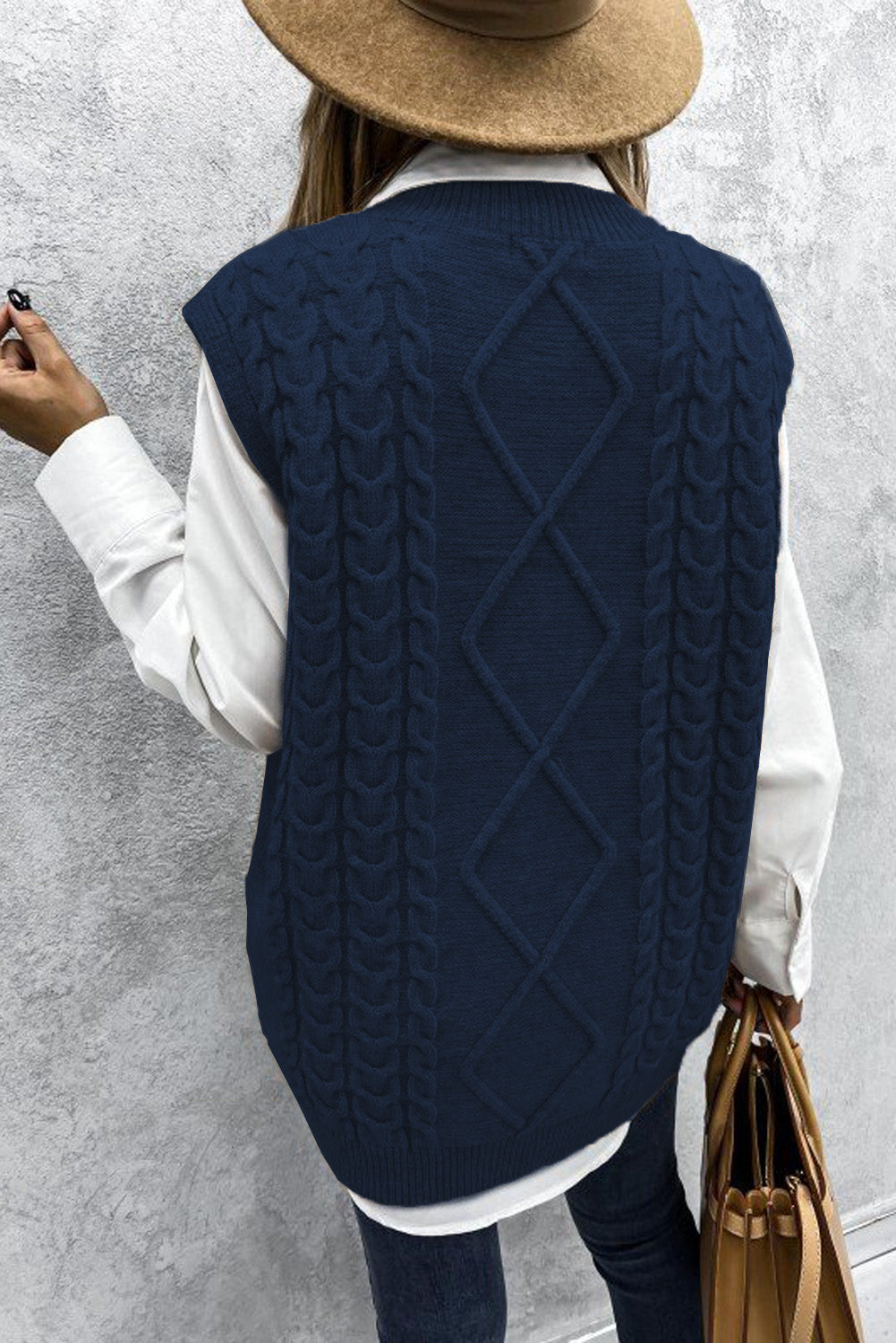 Blue Sleeveless Cable Knitted Sweater Tank