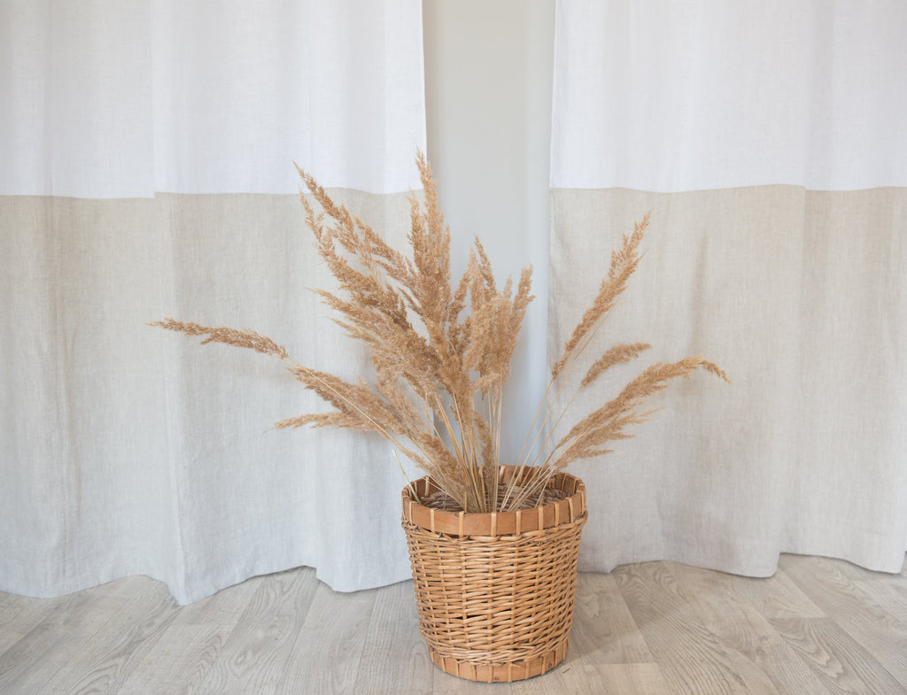White and Natural Light linen curtains with tabs, two tones