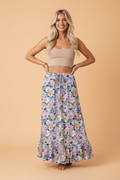 Floral Lace Up High Waist Ruffle Maxi Skirt