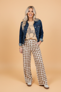 Gingham Plaid Tie Waist Elastic Shift Pants