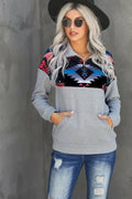 Turn Down Collar Zip Tribal Print Sweatshirt