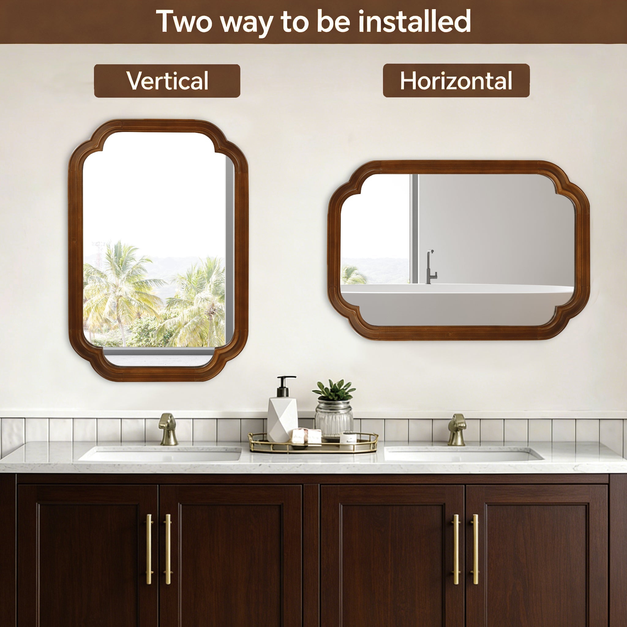 Solid Wood Frame Rounded Corner Decorative Mirror, For Bedroom,