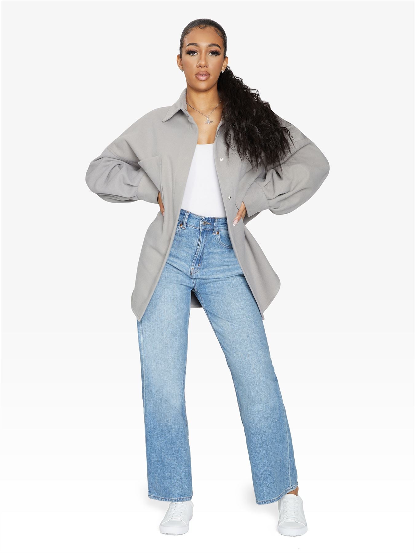Rose Eleusis oversized patch pocket shacket, a stylish jacket with large patch pockets and relaxed fit, perfect for layering.