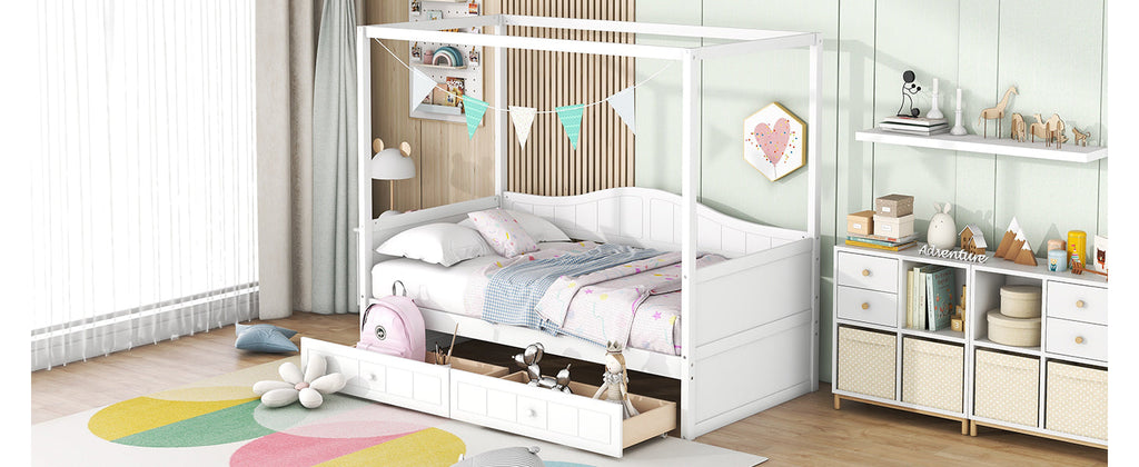 Twin Size Canopy Day Bed with 2 Drawers, Canopy Bed Frame for Bedroom