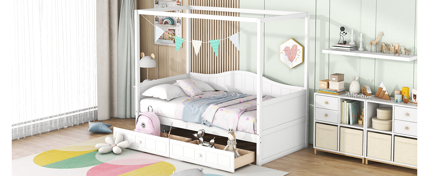 Twin Size Canopy Day Bed with 2 Drawers, Canopy Bed Frame for Bedroom