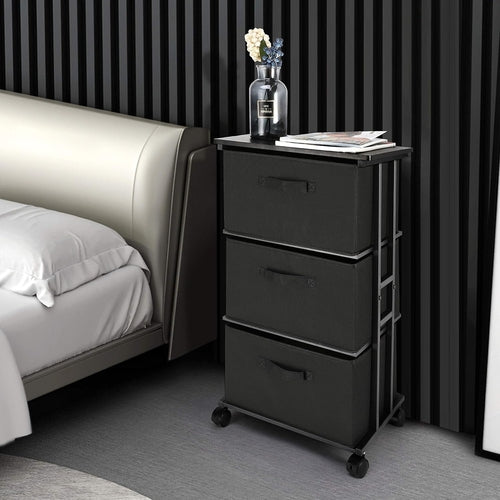 Black Peach Maple 3-drawer dresser with sleek handles, ideal for bedroom or hallway organization, showcasing modern furniture design.