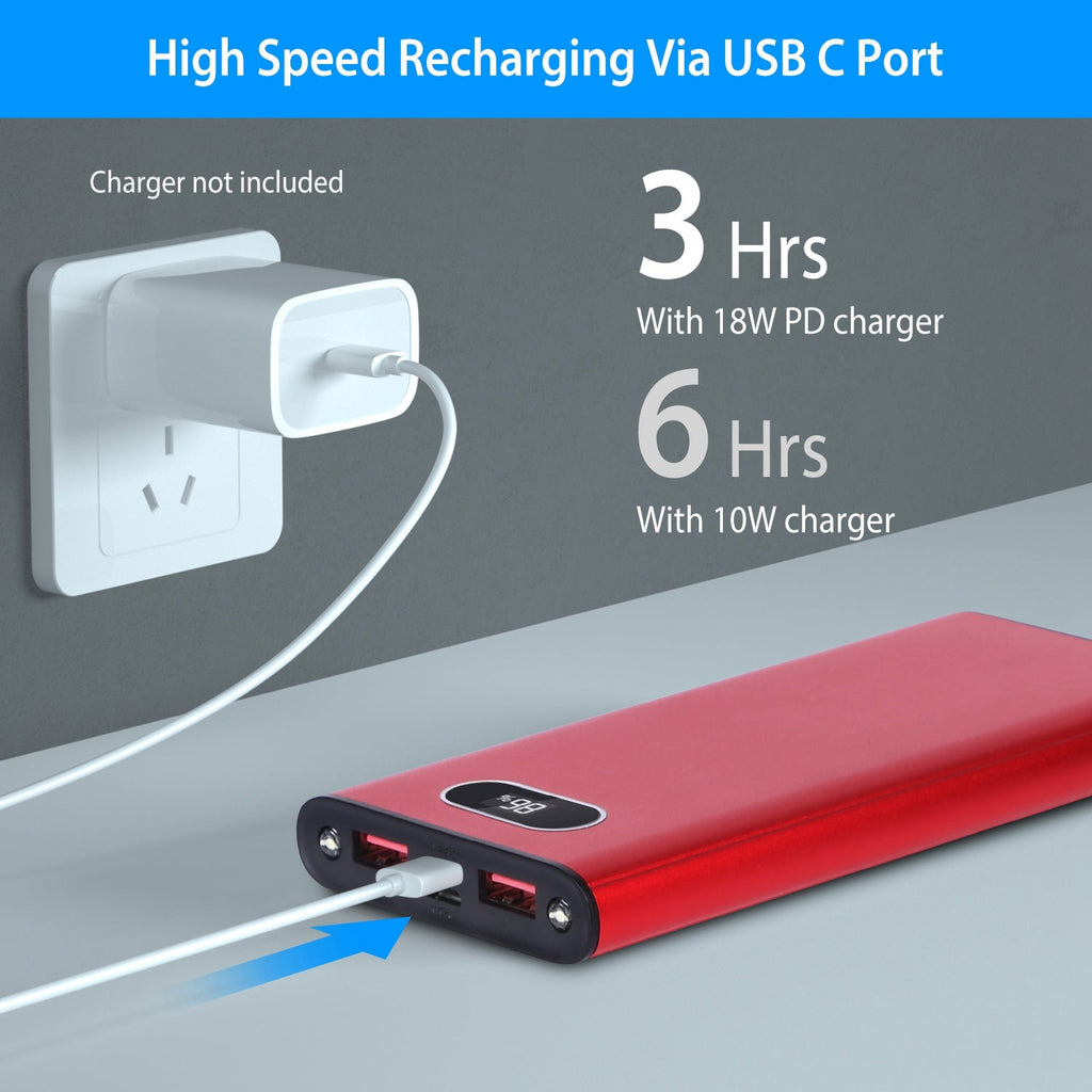 Green-Black-Red Color Options -- 1Pc 20000Mah Power Bank Portable