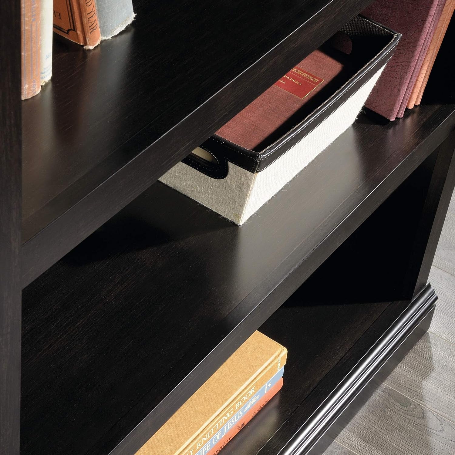 Three Tier Wooden Book Shelf Estate Black with Adjustable Shelves