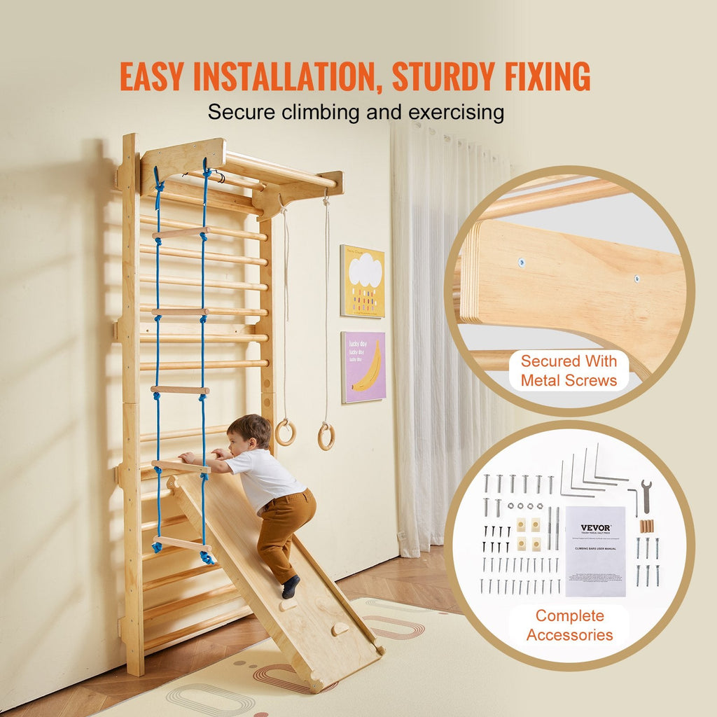 Swedish Ladder Wall Gym 5 In 1 Wooden Indoor Playground Climbing Toys