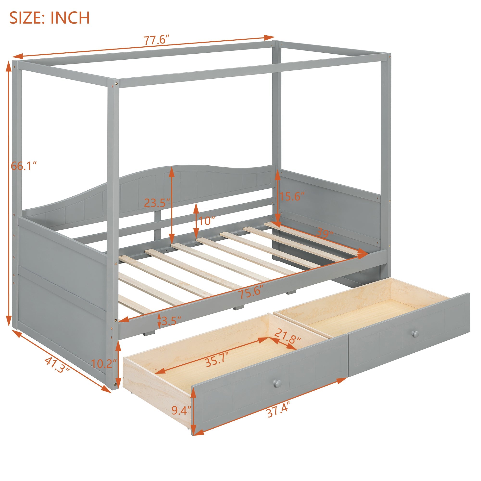 Twin Size Canopy Day Bed with 2 Drawers, Canopy Bed Frame for Bedroom