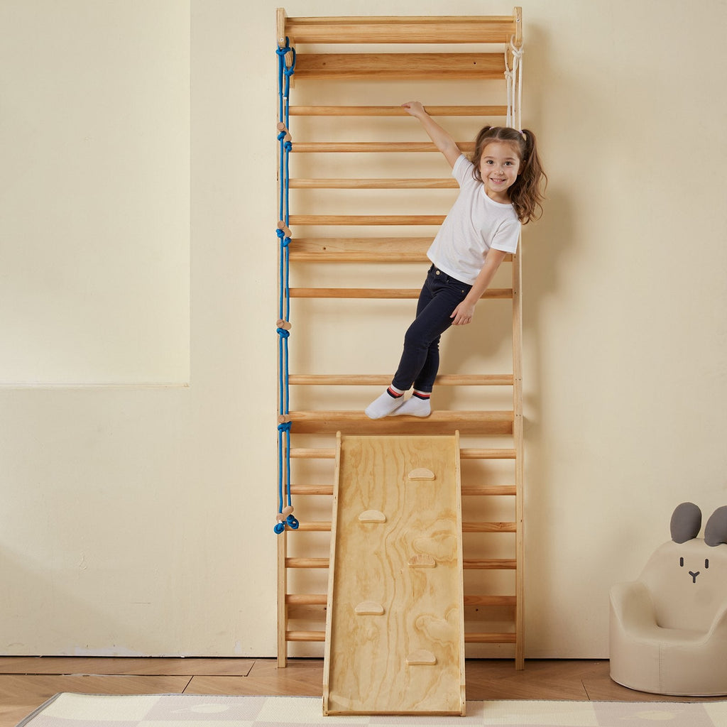 Swedish Ladder Wall Gym 5 In 1 Wooden Indoor Playground Climbing Toys