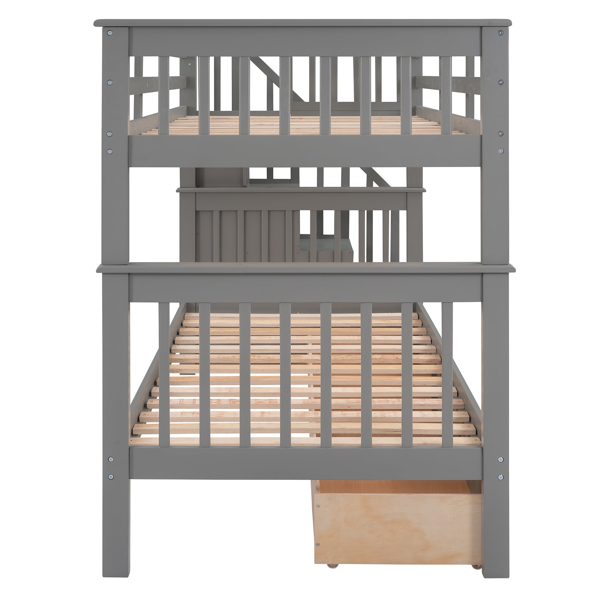 Stairway Twin-Over-Twin Bunk Bed with Three Drawers for Bedroom, Dorm