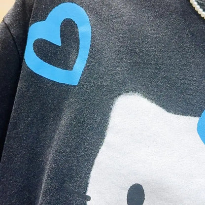 Hello Kitty High-Quality New Short-Sleeved Cotton Retro Age-Reducing Tops Cartoon Loose T-Shirt Street Fashion Hot-Selling Gifts