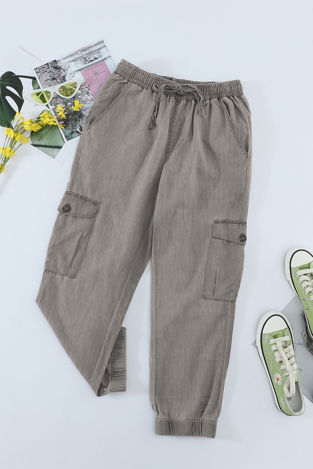 Gray Drawstring Cargo Pocketed Joggers