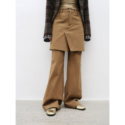 "Culotte Declaration" Retro split design fake two-piece twill brushed