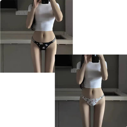 Hello Kitty New Cartoon Strapless Strap-On Bra and Panties Set Low-Waisted T-Pants Rhinestone Letter Panties Cute Sweet Gift