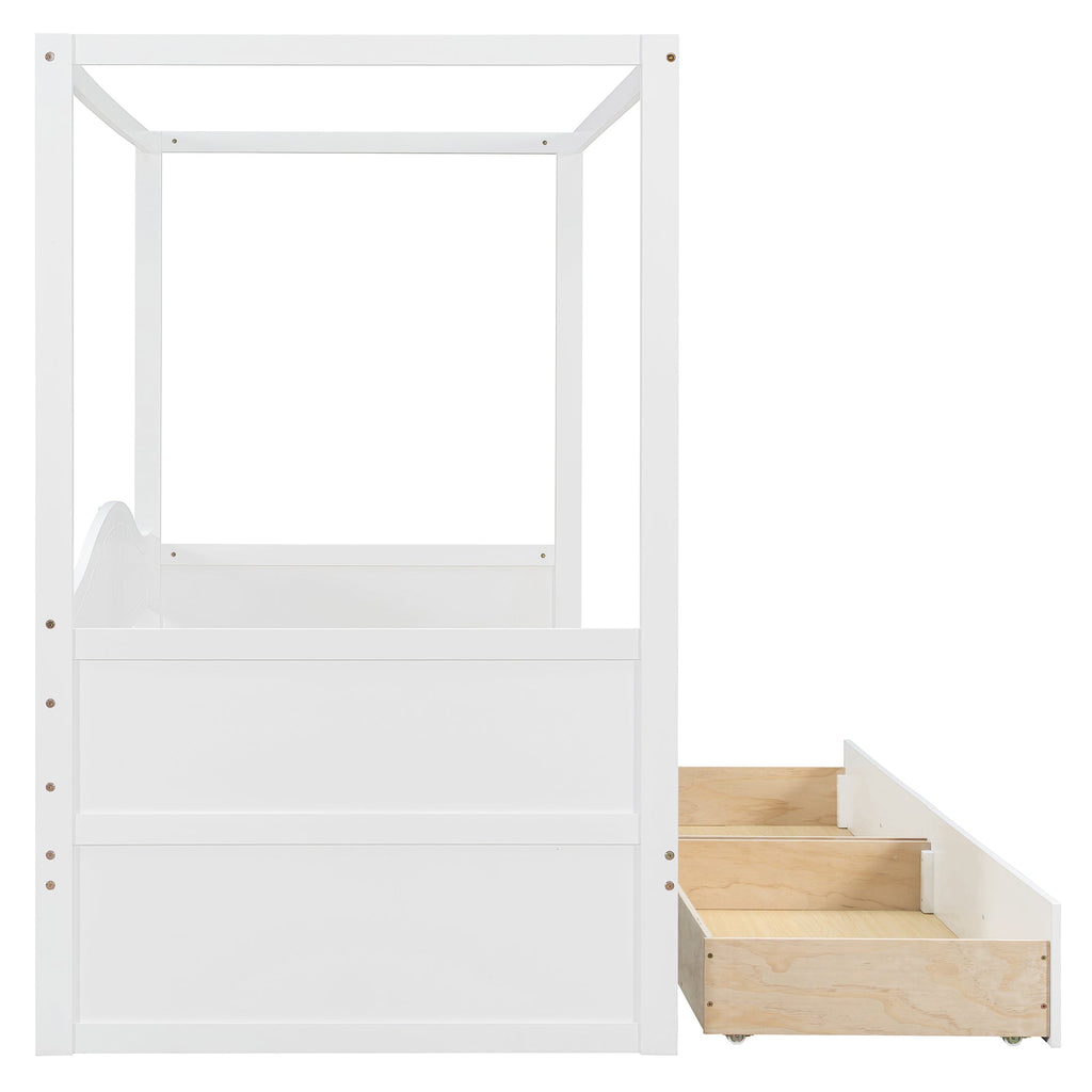 Twin Size Canopy Day Bed with 2 Drawers, Canopy Bed Frame for Bedroom