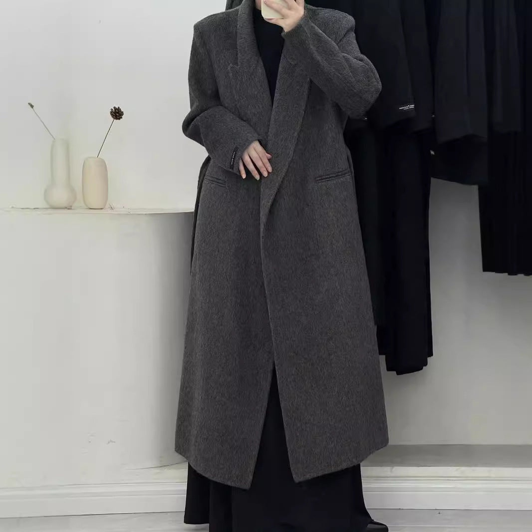 Angora Red Women's Loose Double-Sided Wool Overcoat – Elegant & Cozy