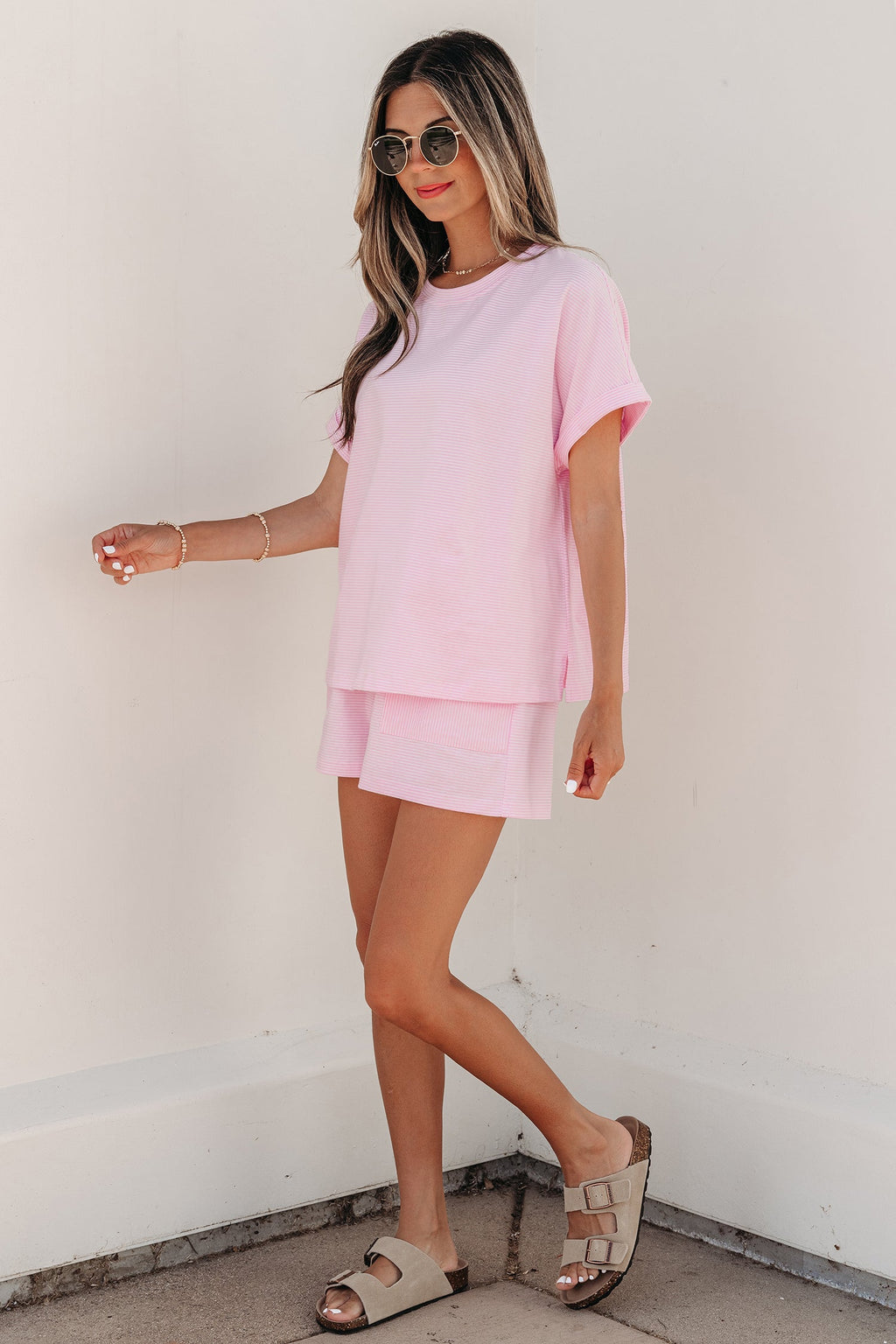 Stripe Oversized Tee & Drawstring Shorts Set