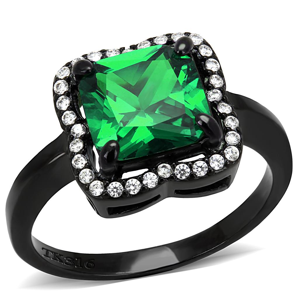 DA029 - IP Black(Ion Plating) Stainless Steel Ring with AAA Grade CZ