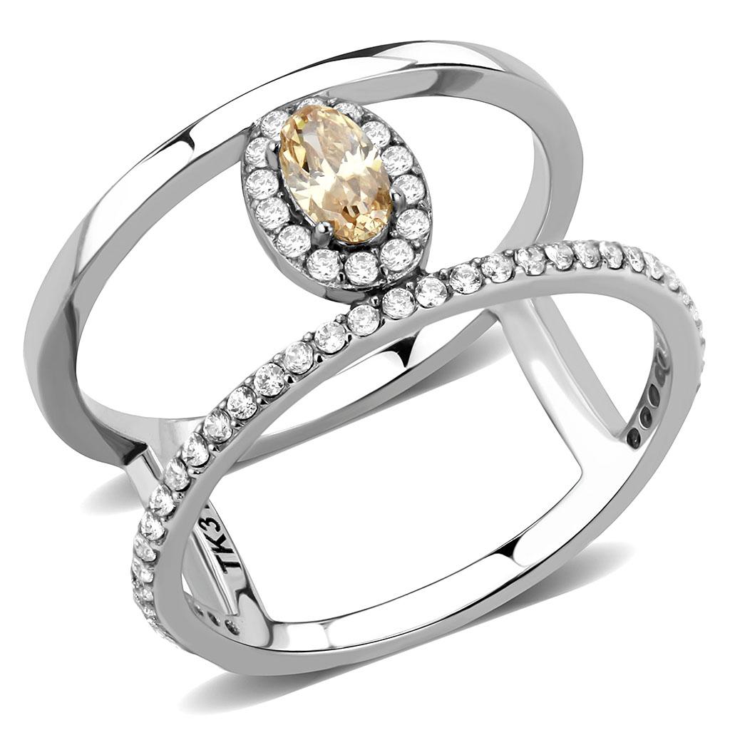 DA352 - High polished (no plating) Stainless Steel Ring with AAA Grade