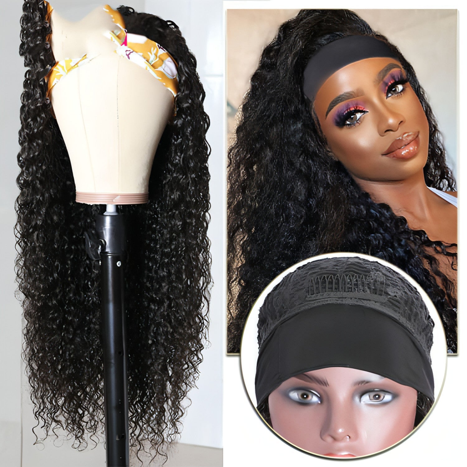 LuxeWave Full Mechanism Hair Band Wig Headgear Real Hair