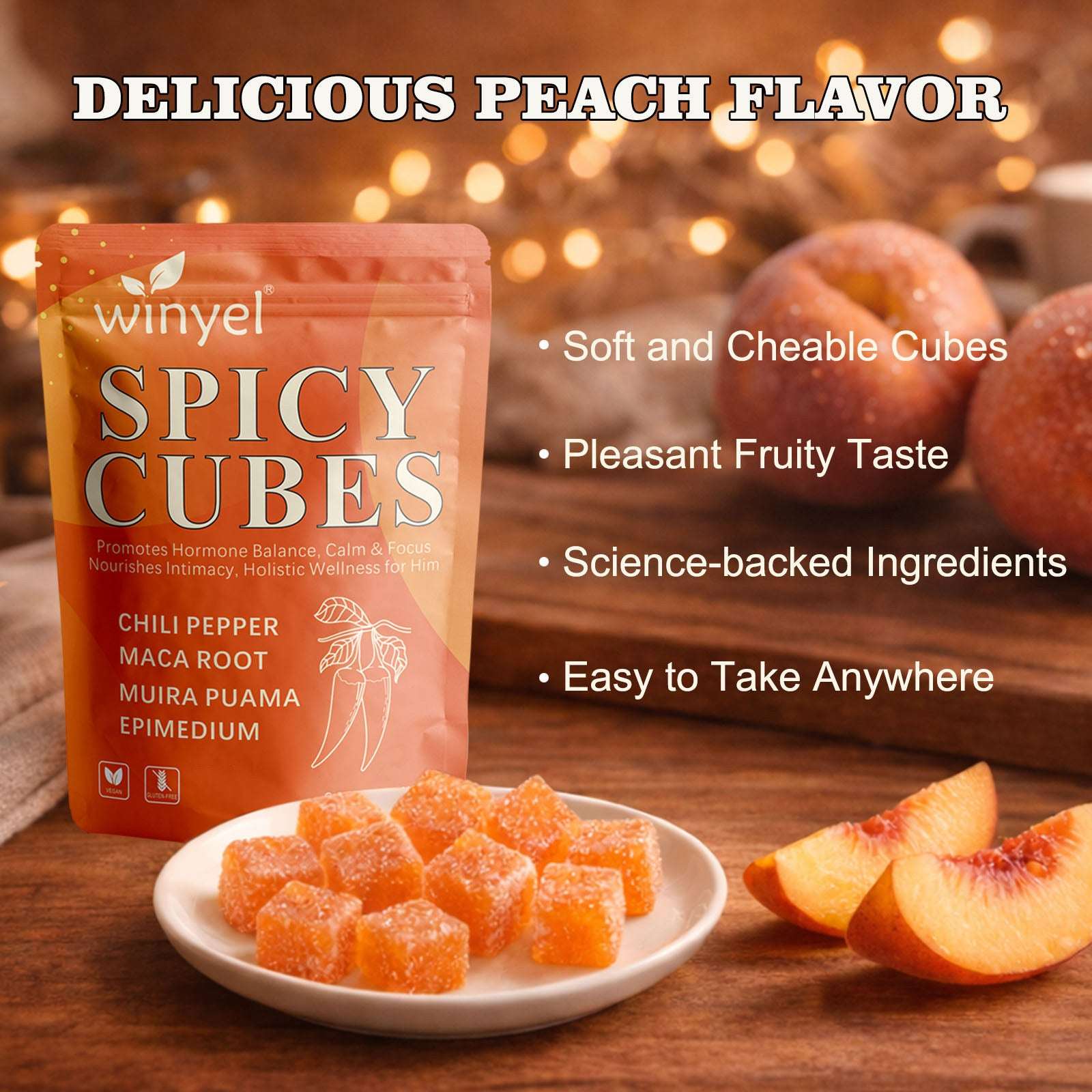 Spicy Cubes, Intimacy Gummies with Chili Pepper, Muira Puama, Maca