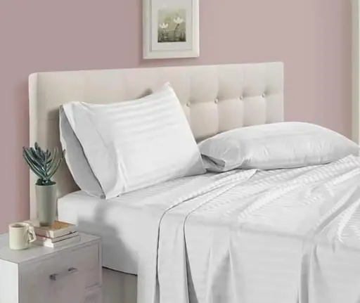 Cotton Satin Stripe Plain King Size Bedsheet with 2 Pillow Covers