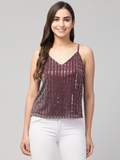 Sparkling Spaghetti Tank Top Comfortable Camisole Crop Top-SEA GREEN