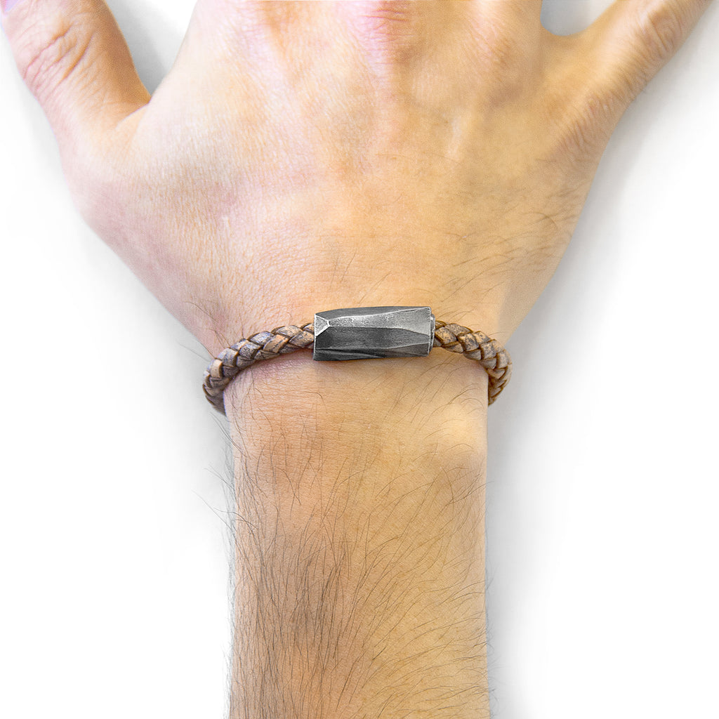 Taupe Grey Hayling Silver and Braided Leather Bracelet