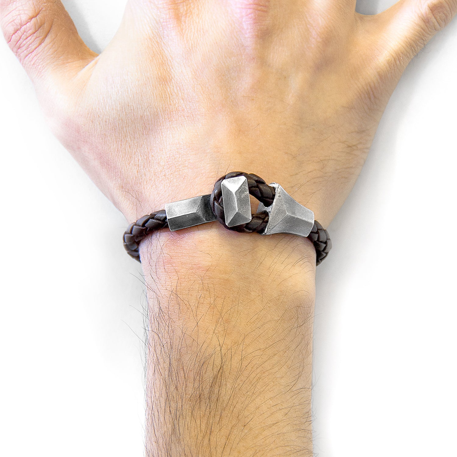 Cacao Brown Alderney Silver and Braided Leather Bracelet