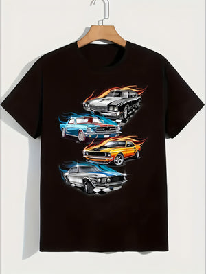 Men'S Youth Crew Neck T-Shirt, 4 Cool Sports Car Print, Casual  Tops,