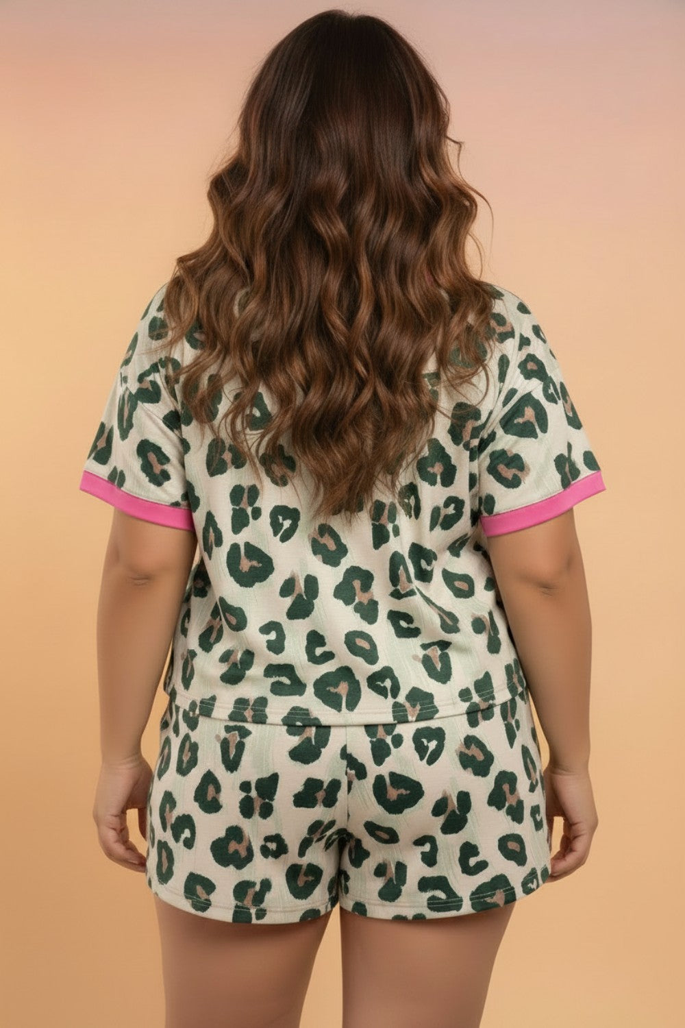 Plus Size Leopard Colorblock Top & High Waist Shorts