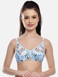 Non-Padded Cotton Printed Floral for Women Bra-Light Blue  (36B)