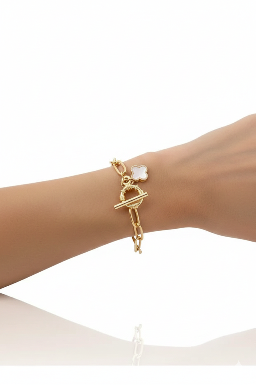 Mother of Pearl Clover Bracelet Layered Elegant Minimalist Jewelry