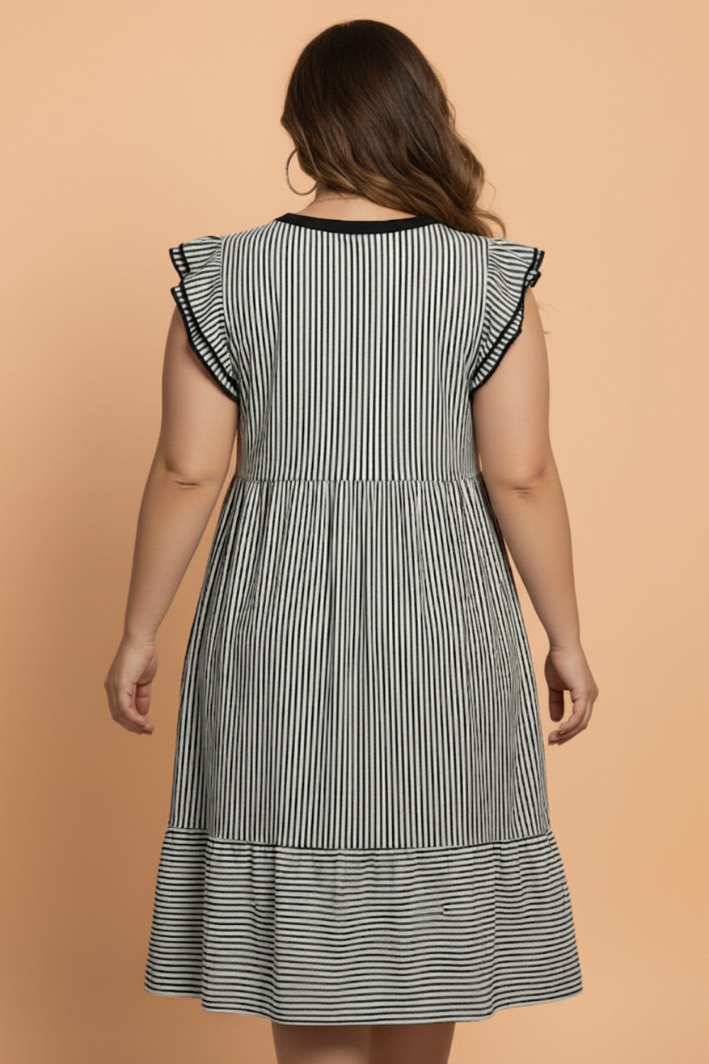 Plus Size Stripe Flutter Sleeve V-Neck Maxi Dress