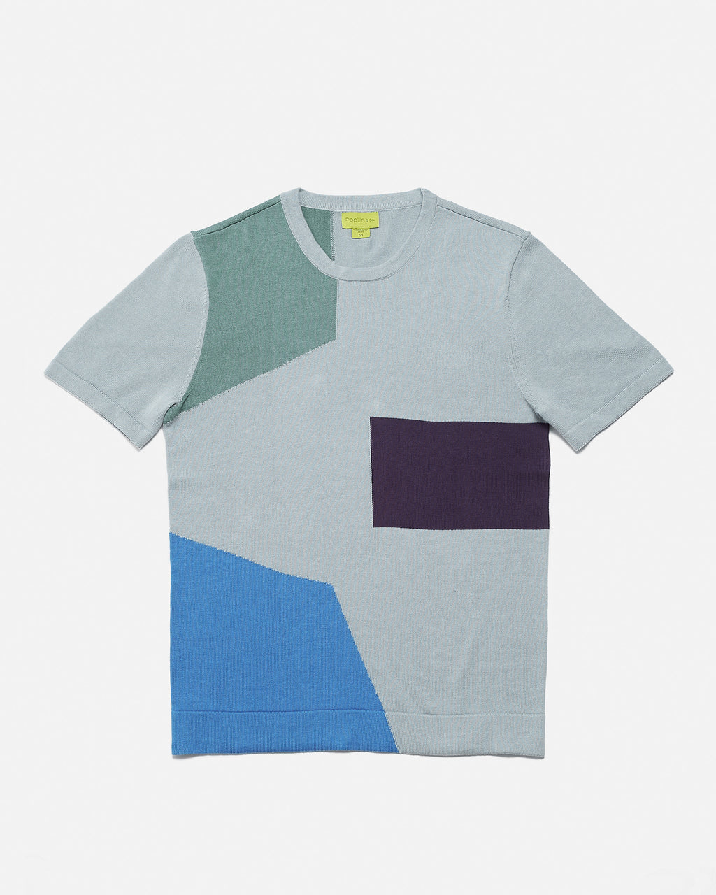 Crew Neck Multicolored Short Sleeve Knit-Tee With Art Deco Pattern