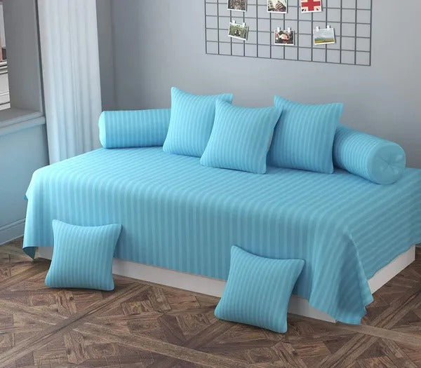 Diwan Set Of 8 Pcs, One Single Flat Bedsheet With 5 Cushion Covers
