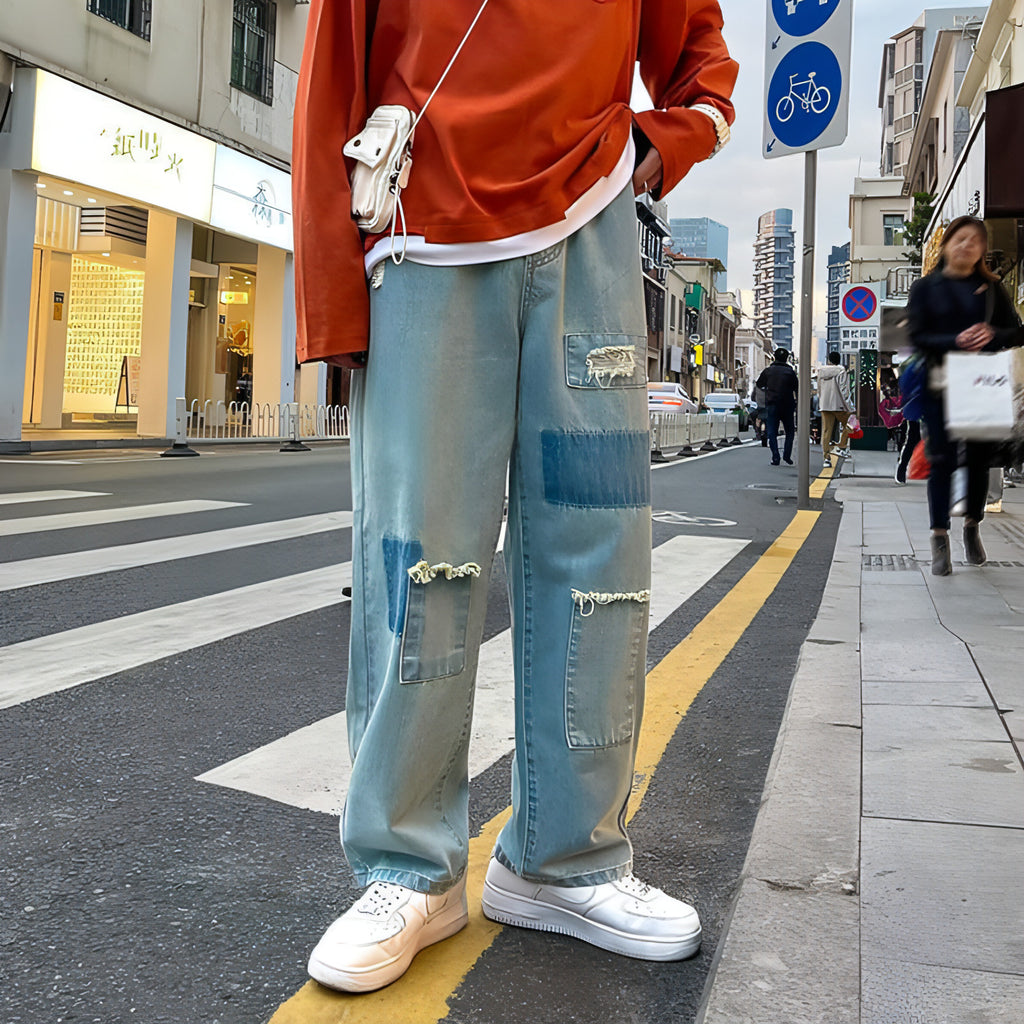 DenimDare™ Trousers Ripped Jeans Men Loose Straight Leg