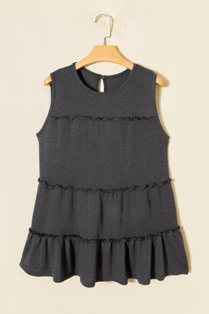 Solid Frilled Ruffle Tiered Tank Top