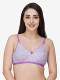 Women's Cotton Non-Padded Floral Print Bra  (White & Purple 32B)
